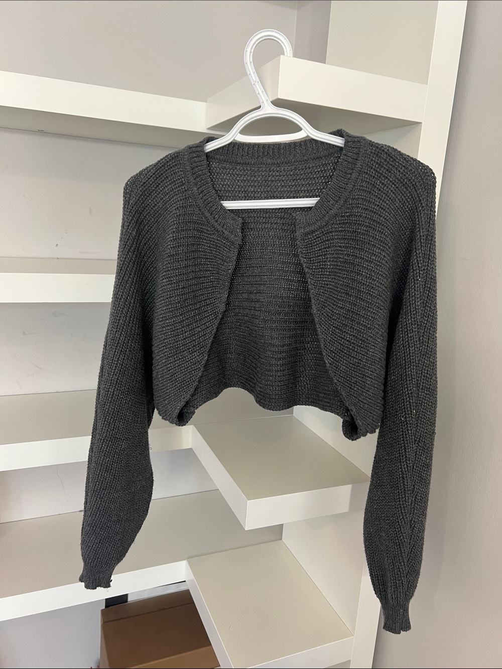 Charcoal Cropped Open-Front Women's Sweater